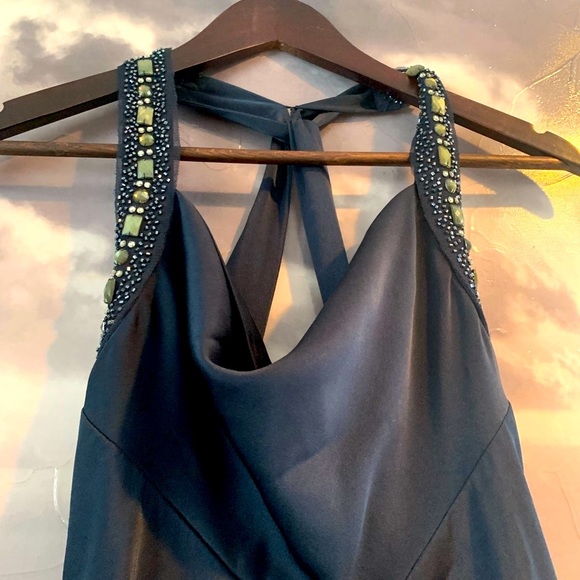 BCBG Maxazria navy blue satin gown - Picture 2 of 9